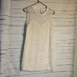 Rachel Rachel Roy White Eyelash Fringe Mesh Yoke Sleeveless‎ Shift Dress Medium